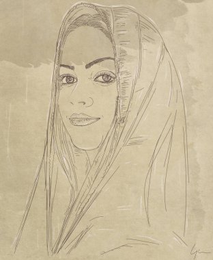 bir eşarp ile bir kadın portresi