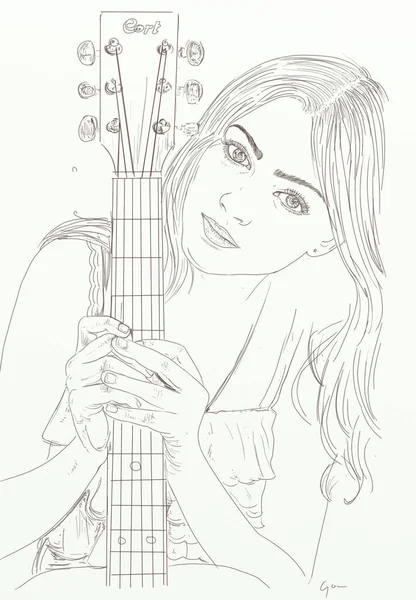 portrait of a woman  with a guitar in hand, musician