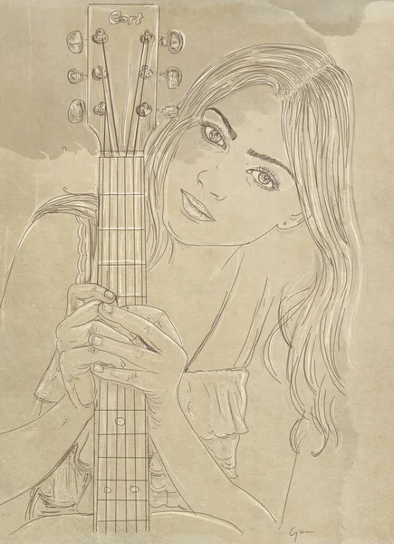 portrait of a woman  with, a guitar in hand ,musician