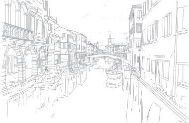 Geceleri İtalya 'da Venedik' te dijital bir kanal resmi. Dijital resim.