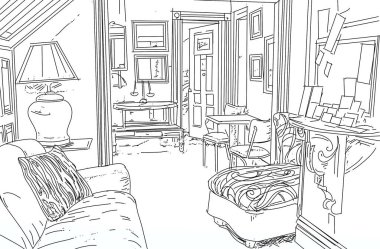 Oturma odasının içindeki kanepe. Görüntü