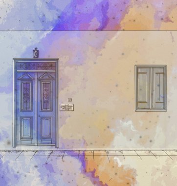 Ateşe açılan kapı. Beyaz bir arkaplanda resim.