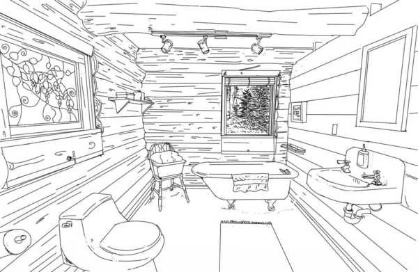 Sketch of the interior of the bathroom, hand drawn illustration