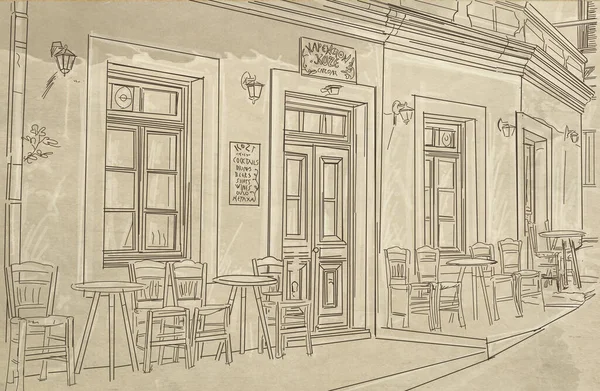 Sketch of the facade of an old house in the city