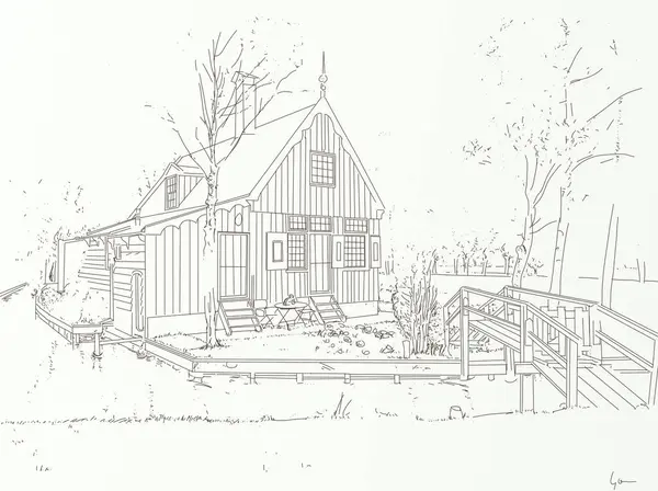 Sketch of a country house in winter. Vector illustration.