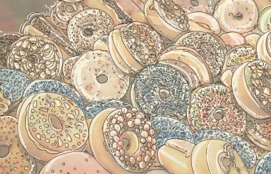 Renkli donutlar. Elle çizilmiş donutlar.