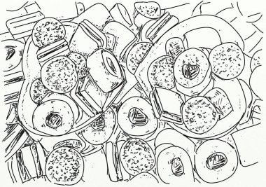 Bir sürü çöreğin el çizimi taslağı..