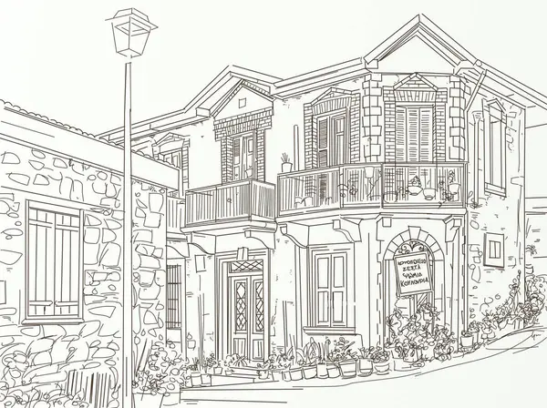 Sketch of the street in the old town. Vector illustration