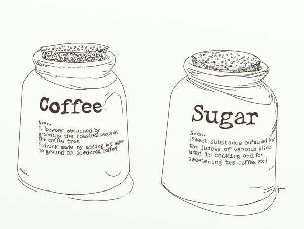 Vector illustration of two glass jars with sugar. Hand drawn style.
