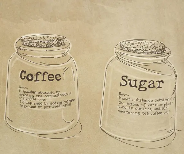Vector illustration of two glass jars with sugar. Hand drawn style.