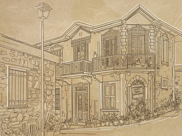 Sketch of an old house in the center of the city