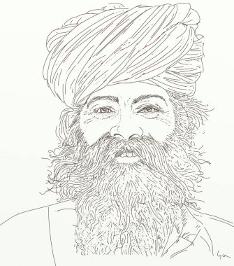 Paltolu ve şapkalı silahlı bir adamın çizimi.