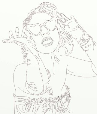 Uzun saçlı bir kadının vektör çizimi. El çizimi portre.