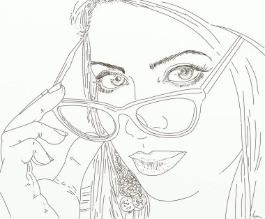 Uzun saçlı bir kadının vektör çizimi. El çizimi portre.