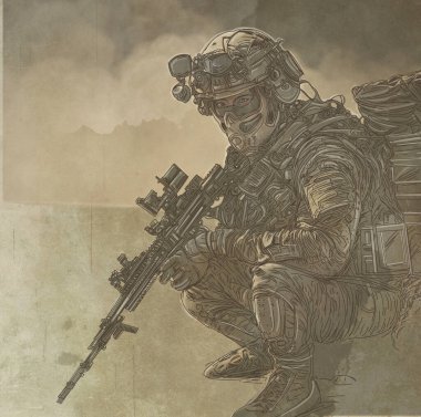 Kask takan ve elinde kaynak meşalesi tutan kadın itfaiyecinin el çizimi..