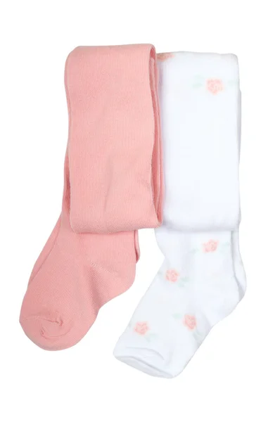 Par Calças Quentes Bebê Cor Rosa Branca Isolado Branco — Fotografia de Stock