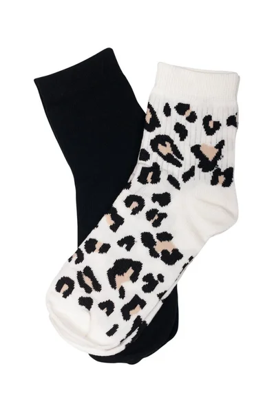 Weibliche Socken Isoliert Auf Weißem Hintergrund Schwarz Und Mit Animal — Stockfoto