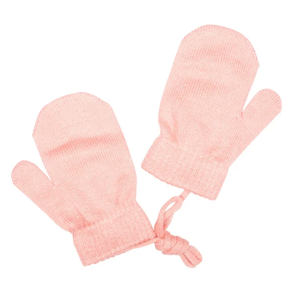 Różowe Rękawiczki Dla Dziewczynki Odizolowane Białym Tle — Zdjęcie stockowe