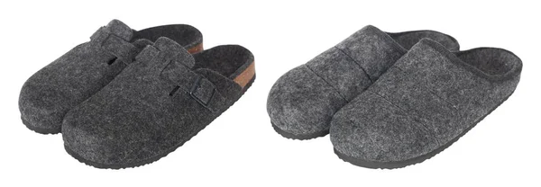 Gray Male Slippers Made Wool Isolated White Background — Stock Photo, Image