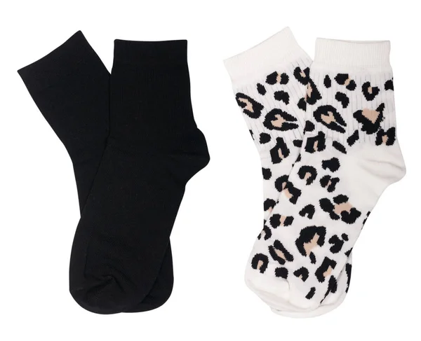Samičí Ponožky Izolované Bílém Pozadí Černé Potiskem Zvířete — Stock fotografie