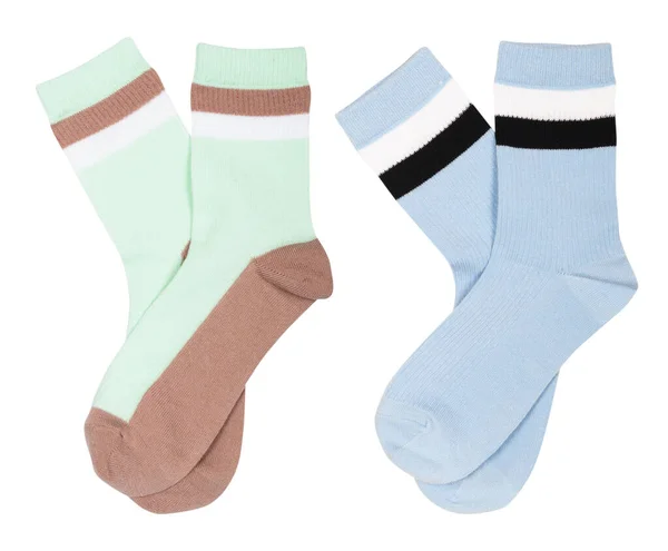 Zelené Modré Ponožky Liniemi Izolované Bílém Pozadí — Stock fotografie