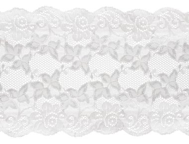 piece of white lace with floral pattern on a white background