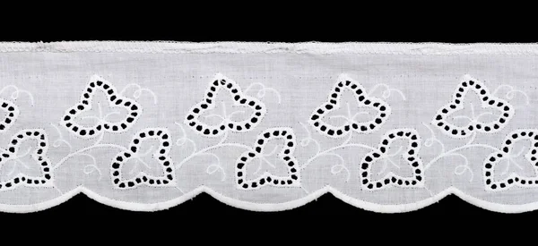 White Floral Lace Isolated Black Background — Stock Photo, Image