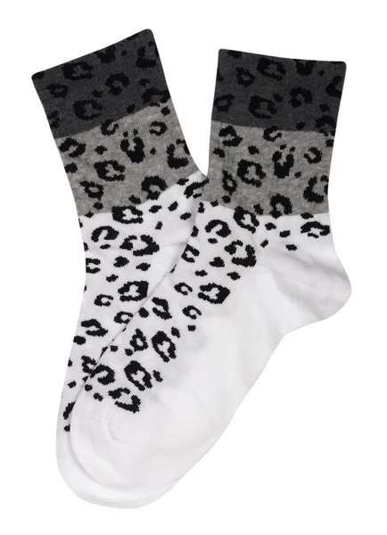 Female Socks Isolated White Background Black Animal Print — Stock Photo, Image