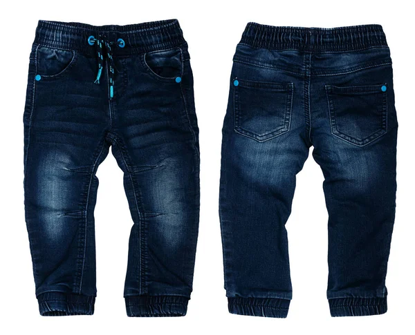 Blauwe Jeans Voor Baby Meisje Geïsoleerd Een Witte Achtergrond — Stockfoto