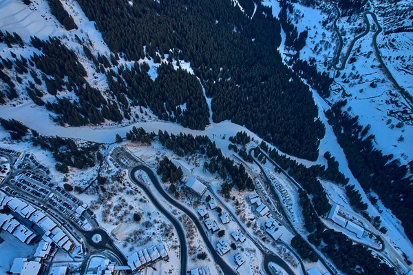 stock image Breathtaking beautiful panoramic aerial view on Snow Alps - winter mountain peaks around French Alps mountains, The Three Valleys: Courchevel, Val Thorens, Meribel (Les Trois Vallees), France.