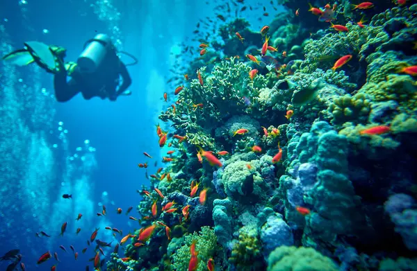 Sualtı dünyasının güzelliği - Pseudanthias squamipinnis - Deniz altınları - güzel, şaşırtıcı su altı yaşamı zenginliği - büyük ve küçük balıklar - Mısır, Kızıldeniz 'de tüplü dalış.