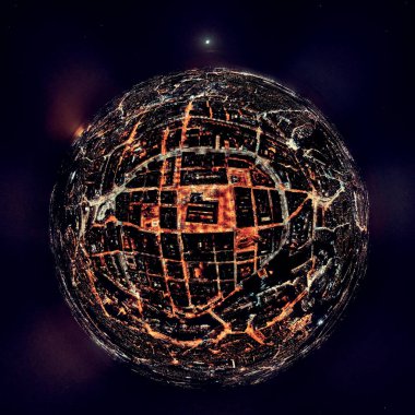 Hava panoramik 360 Litle Gezegeni eski kasaba, Wroclaw pazar meydanı (Almanca: Breslau) - Polonya 'nın güneybatısında şehir, tarihi Silezya bölgesi, Polonya, AB - karanlık sanatsal tasarım.