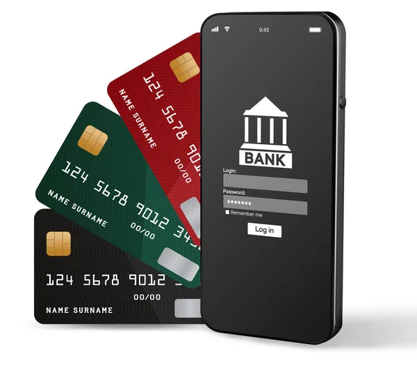 Mobile Banking Smartphone Con Applicazione Bancaria Online Internet Salvadanaio Con — Vettoriale Stock