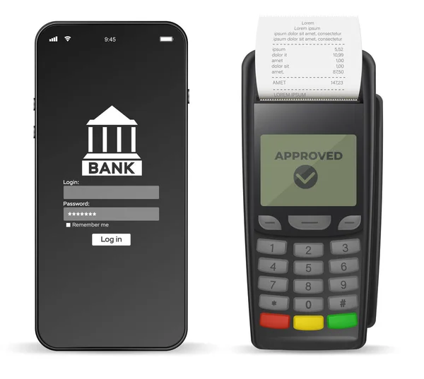 Rete Bancaria Mobile Smartphone Con Applicazione Bancaria Online Internet Banca — Vettoriale Stock