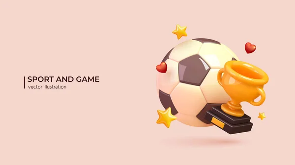 Gerçekçi Futbol Topu Spor Unsurlarının Gerçekçi Tasarımı Ball Altın Kupa — Stok Vektör