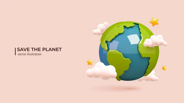 Globális Felmelegedés Éghajlatváltozás Koncepció Realisztikus Design Planet Earth Clouds Stars — Stock Vector