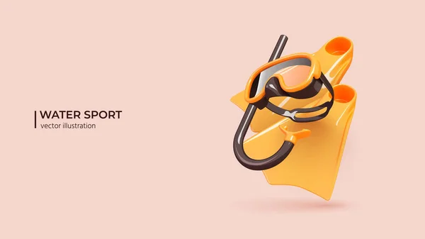 Deporte Acuático Verano Diseño Realista Set Para Snorkeling Buceo Máscara — Vector de stock
