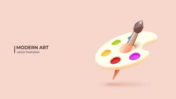 Art Palette Brush Realistic Design Tools Drawing Creativity Art Activities — Stock Vector