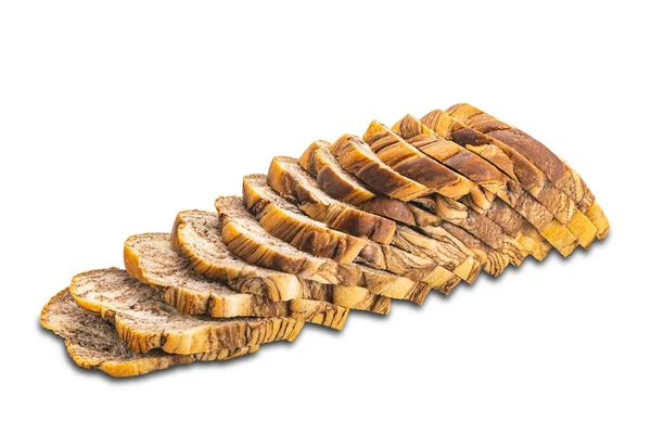 Loaf Φέτες Φρέσκο Ριγέ Σοκολατένιο Δανέζικο Ψωμί Απομονωμένο Λευκό Φόντο — Φωτογραφία Αρχείου
