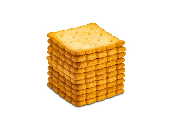 Closeup View Stack Dry Sweet Delicious Square Shape Crackers Isolated — Stock Photo, Image