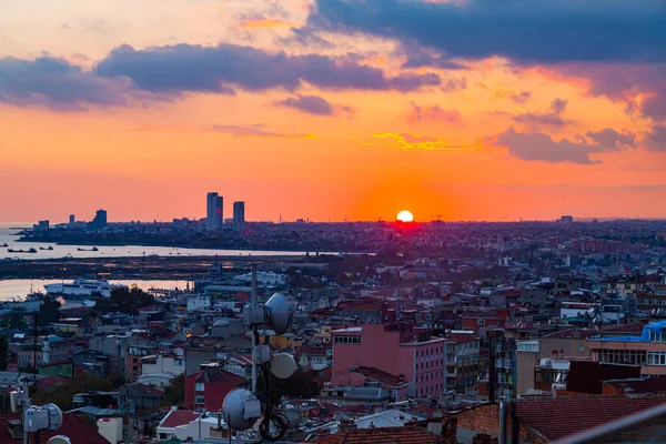View Sunset Istanbul Turkey Aerial View Istanbul Cityscape Skylines Bosphorus — Stock Photo, Image