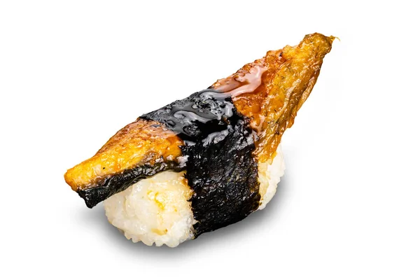 stock image Delicious homemade Unagi Nigiri sushi (eel sushi) isolated on white background with clipping path.