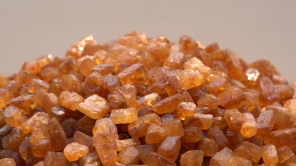 Closeup View Rotation Brown Sweet Crystal Caramel Pile Dry Cube — Stock Video