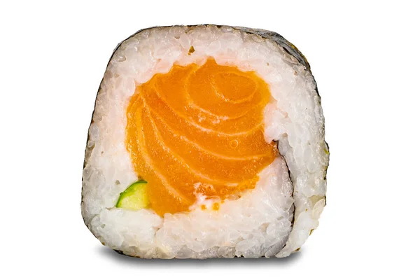 Närbild Sashimi Sushi Rulle Med Nori Alger Ris Lax Fisk — Stockfoto
