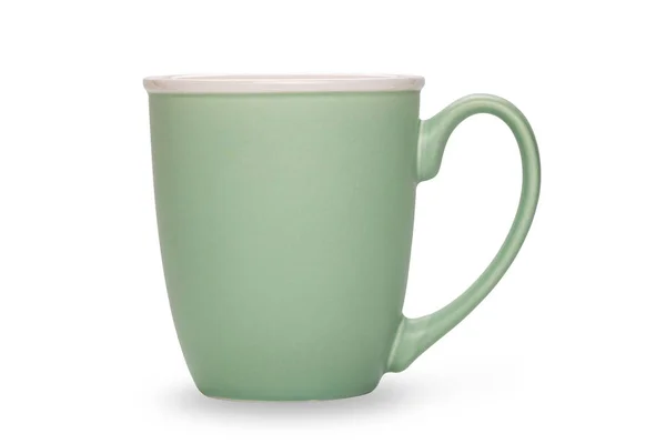 Пустой Зеленый Керамический Кофе Кружку Чай Кружку Белым Краем Изолированы — стоковое фото