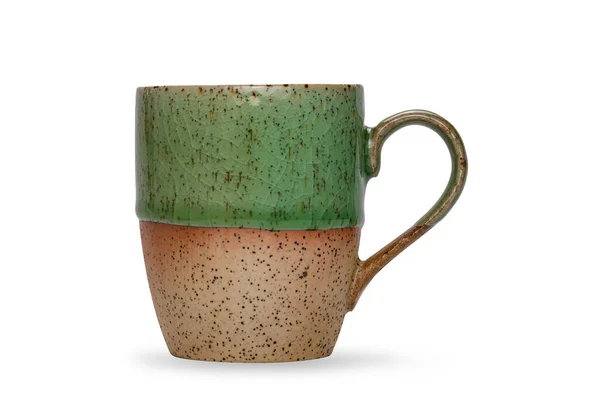 Leere Schöne Zweifarbige Grüne Und Braun Glasierte Keramik Kaffeetasse Oder — Stockfoto