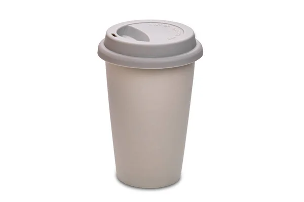 Пустой Серый Керамический Кофе Кружку Чай Кружку Резиновой Крышкой Изолированы — стоковое фото