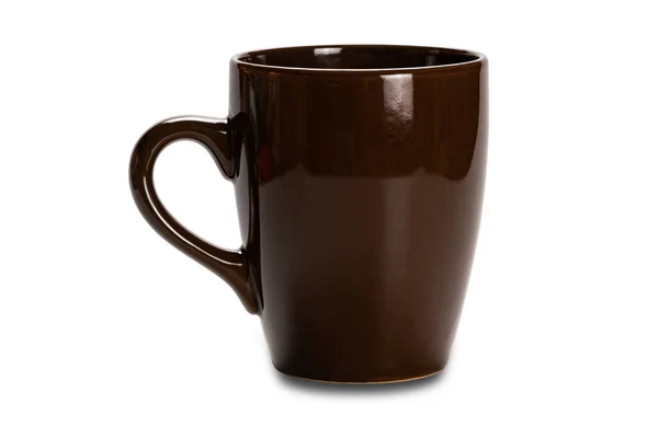 Leere Kaffeetasse Aus Brauner Keramik Oder Kaffeetasse Isoliert Auf Weißem — Stockfoto