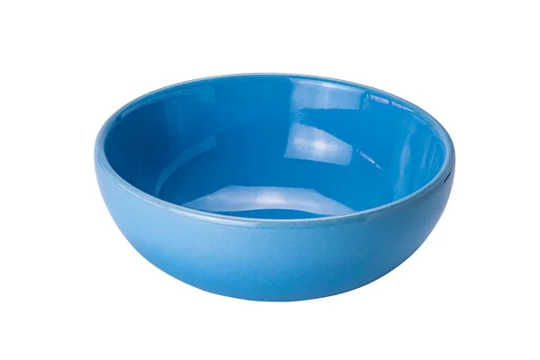Tigela Cerâmica Azul Vazia Isolada Fundo Branco Com Caminho Recorte — Fotografia de Stock