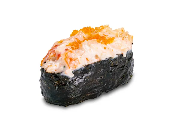 Nahaufnahme Von Gunkan Surimi Mayo Sushi Mit Kaviar Isoliert Auf — Stockfoto